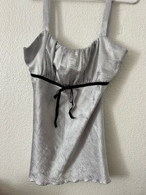 Maurices Silver Satin Tank with Black Trim